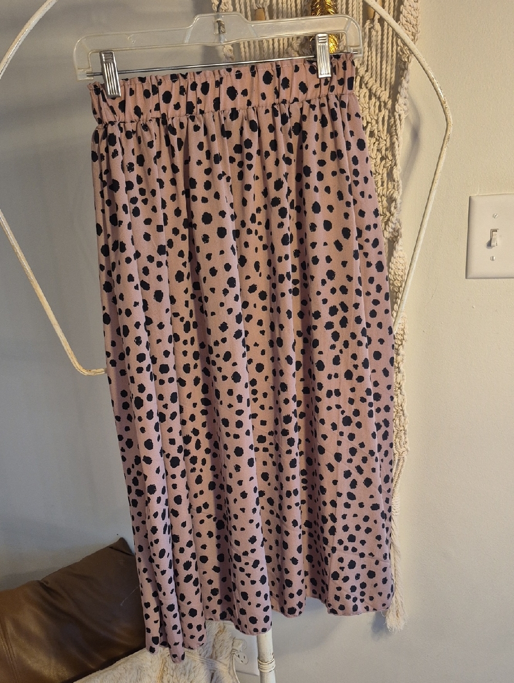SHEIN Pink Midi Skirt with Black Spot Print